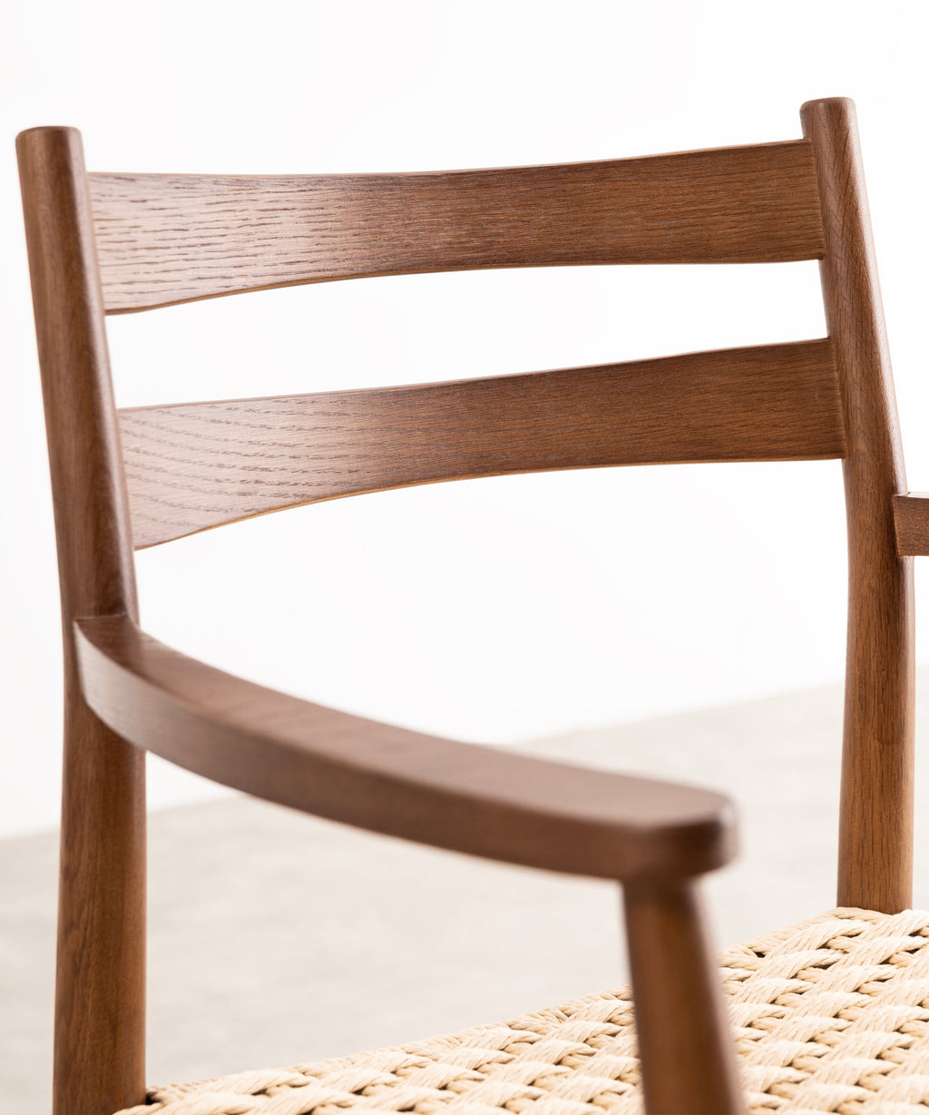 Chaise de salle à manger en bois et corde tressée Nona Arms