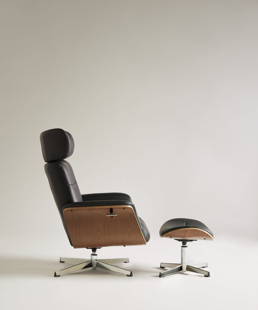 Fauteuil inclinable en bois et rembourré avec repose-pieds Osaka
