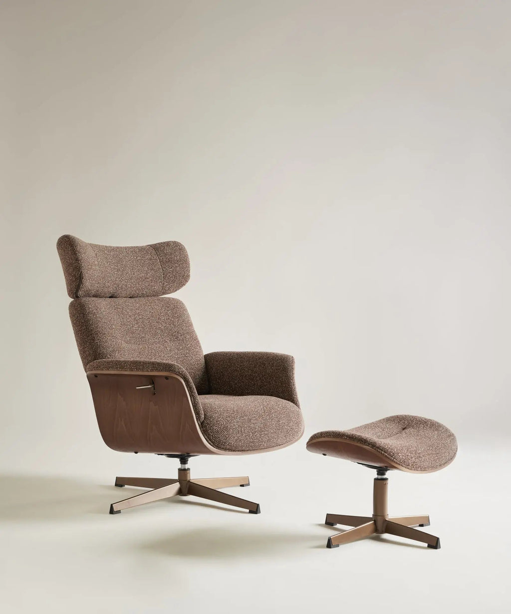 Fauteuil inclinable en bois et rembourré avec repose-pieds Osaka
