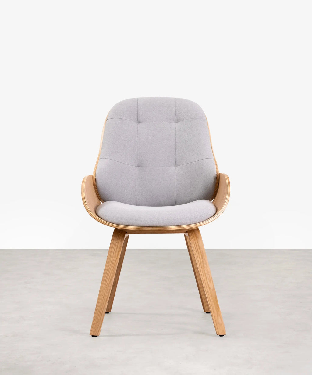 Fauteuil en bois rembourré en tissu et lin avec repose-pieds Benson