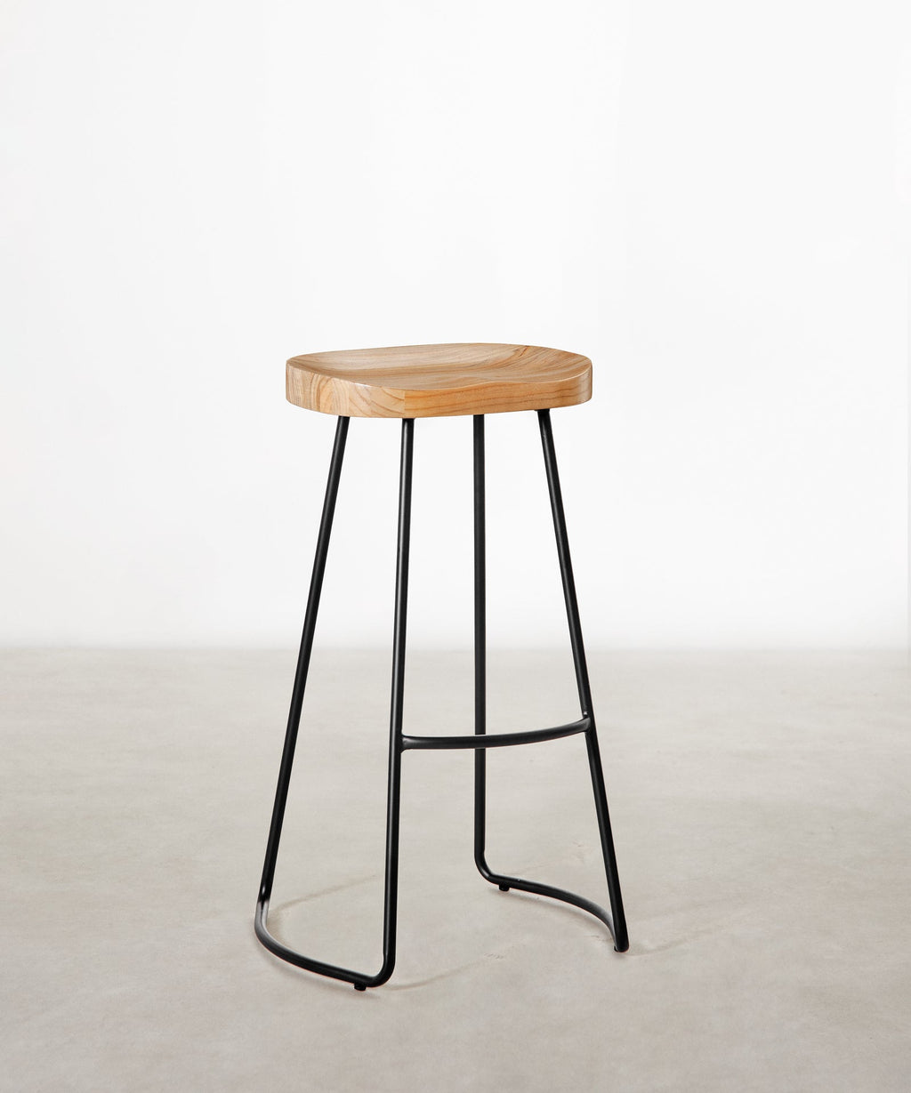 Tabouret haut réglable en acier et bois Mel
