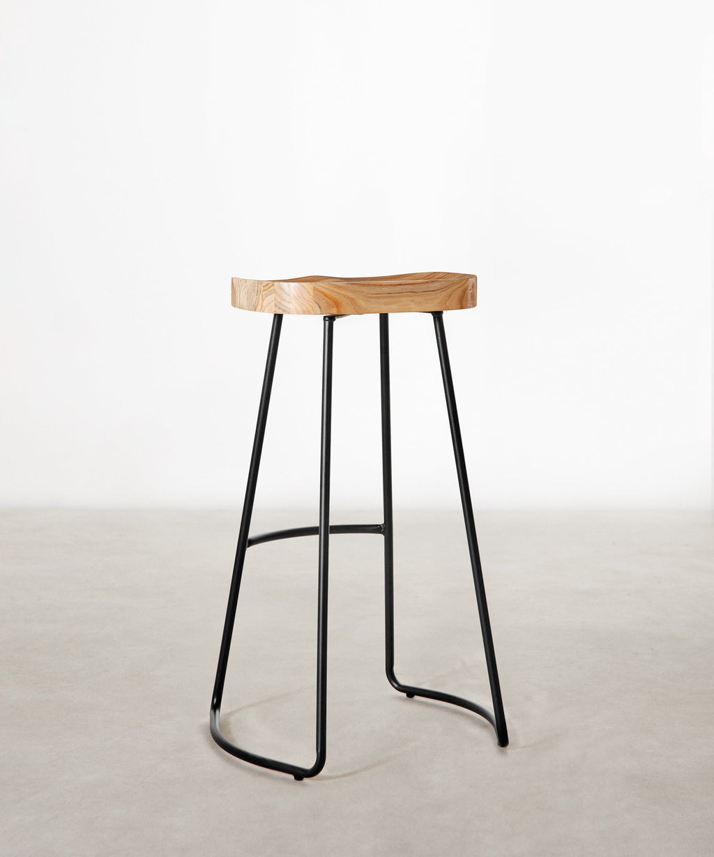 Tabouret haut réglable en acier et bois Mel