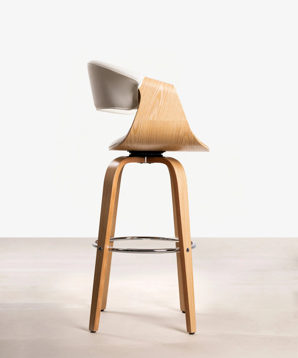 Tabouret réglable en bois et similicuir Binsa