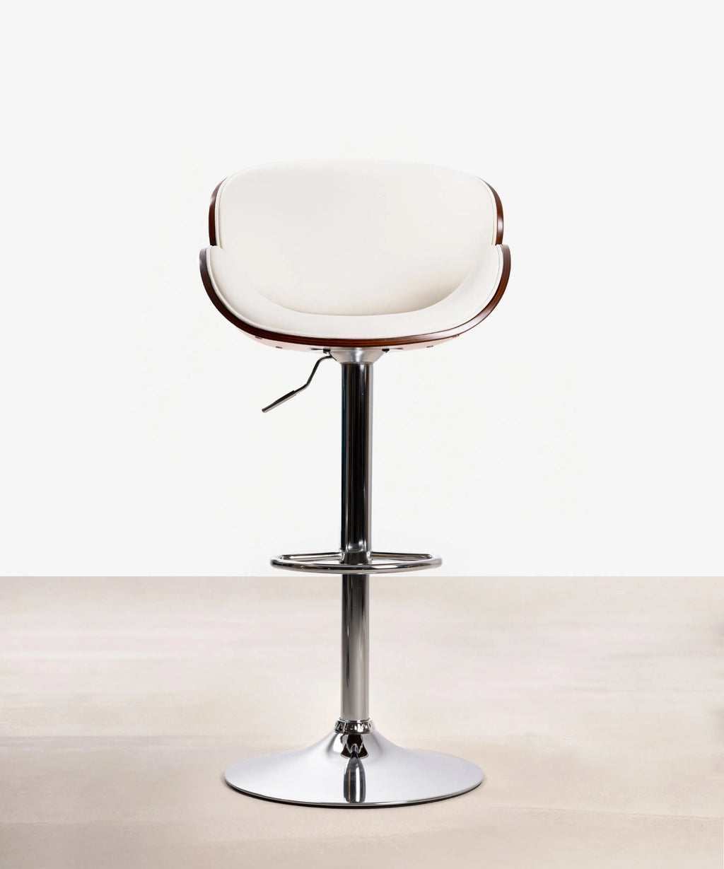 Tabouret réglable en bois et similicuir Shelley