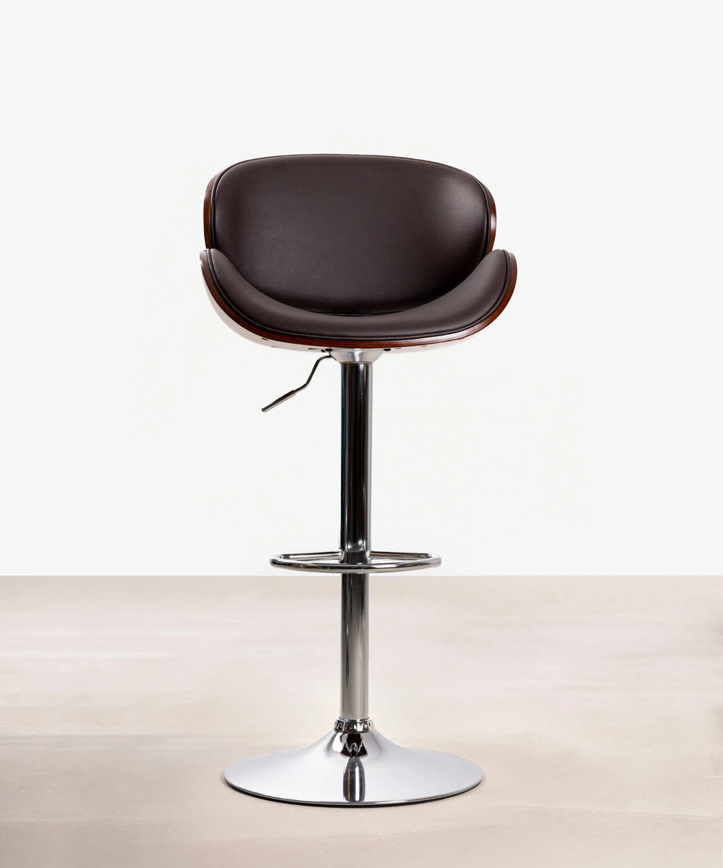 Tabouret réglable en bois et similicuir Shelley