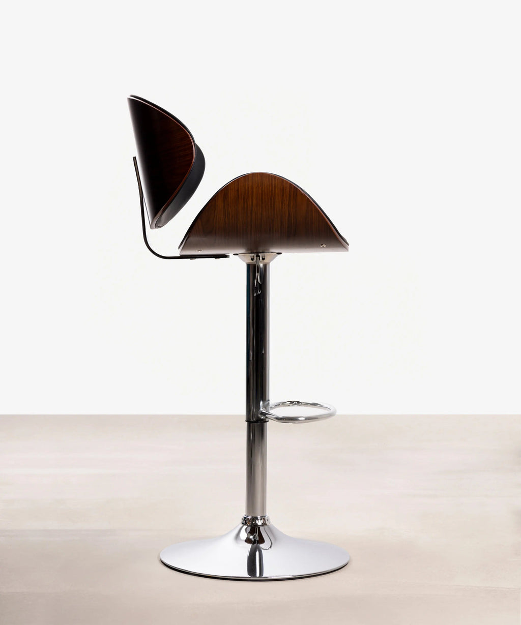 Tabouret réglable en bois et similicuir Shelley