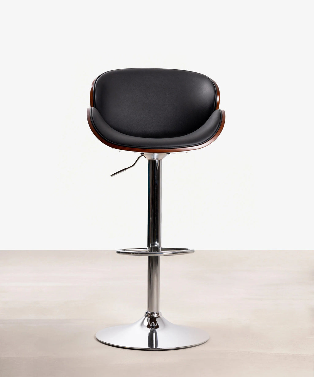Tabouret réglable en bois et similicuir Shelley