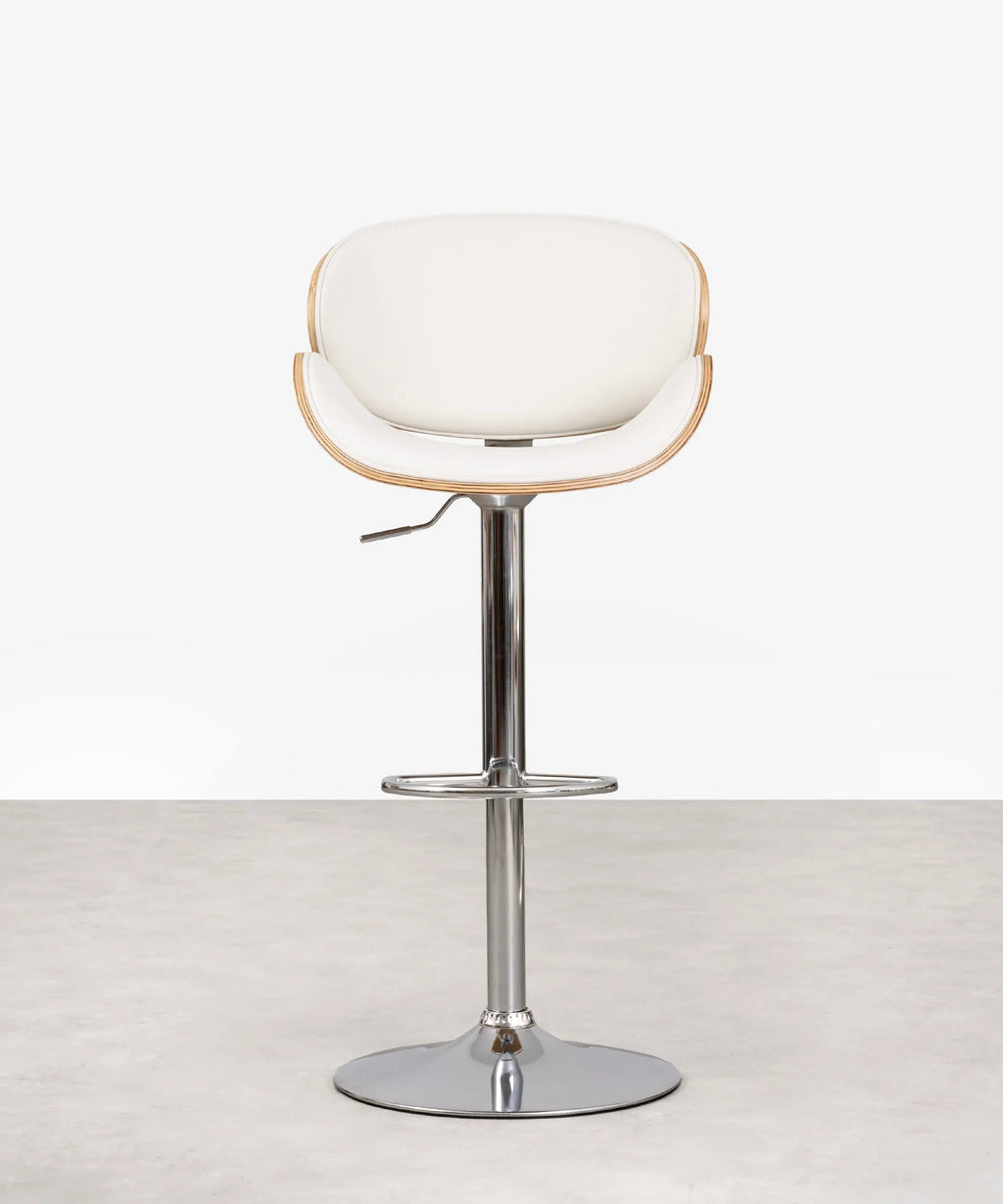 Tabouret réglable en bois et similicuir Shelley