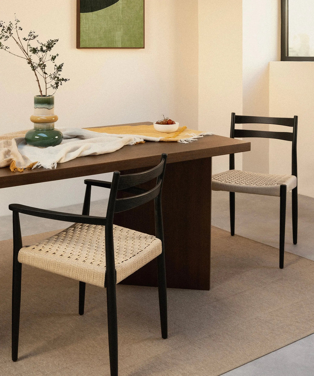 Chaise de salle à manger en bois et corde tressée Nona
