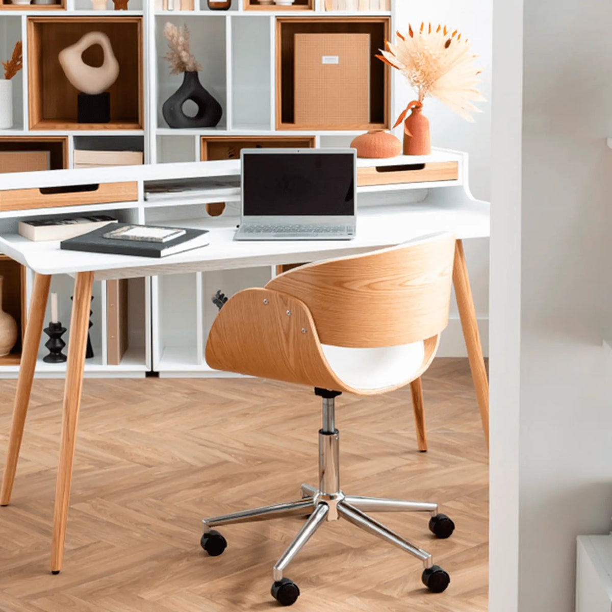 Chaise de Bureau en Similicuir et Bois Debbie