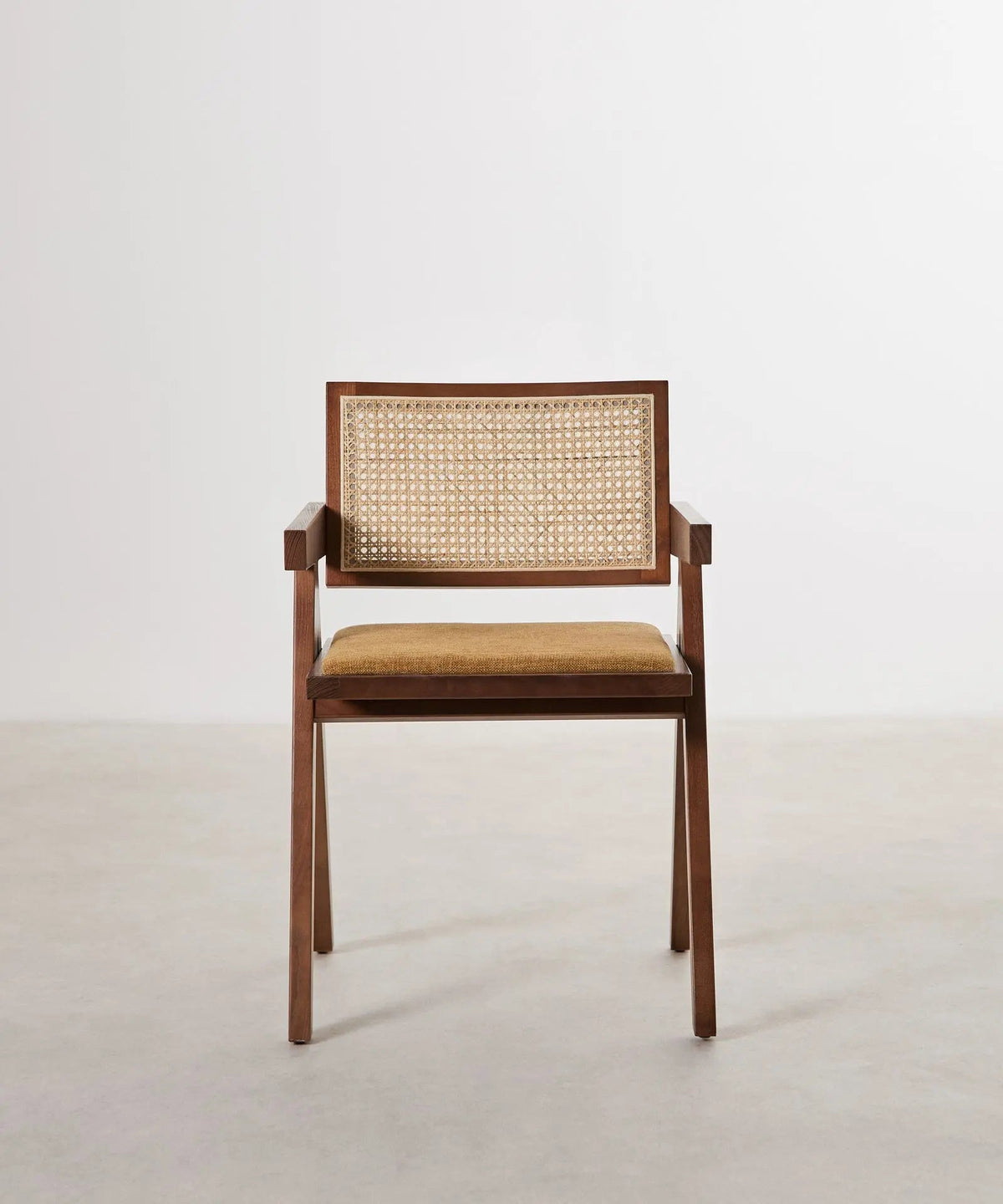 Chaise de salle à manger en bois, rotin et tissu Pauline Arms Color Edition