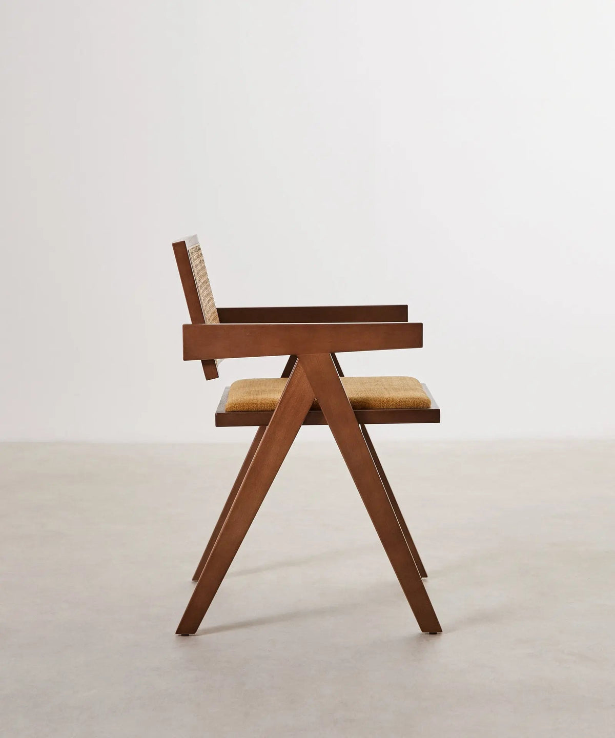 Chaise de salle à manger en bois, rotin et tissu Pauline Arms Color Edition