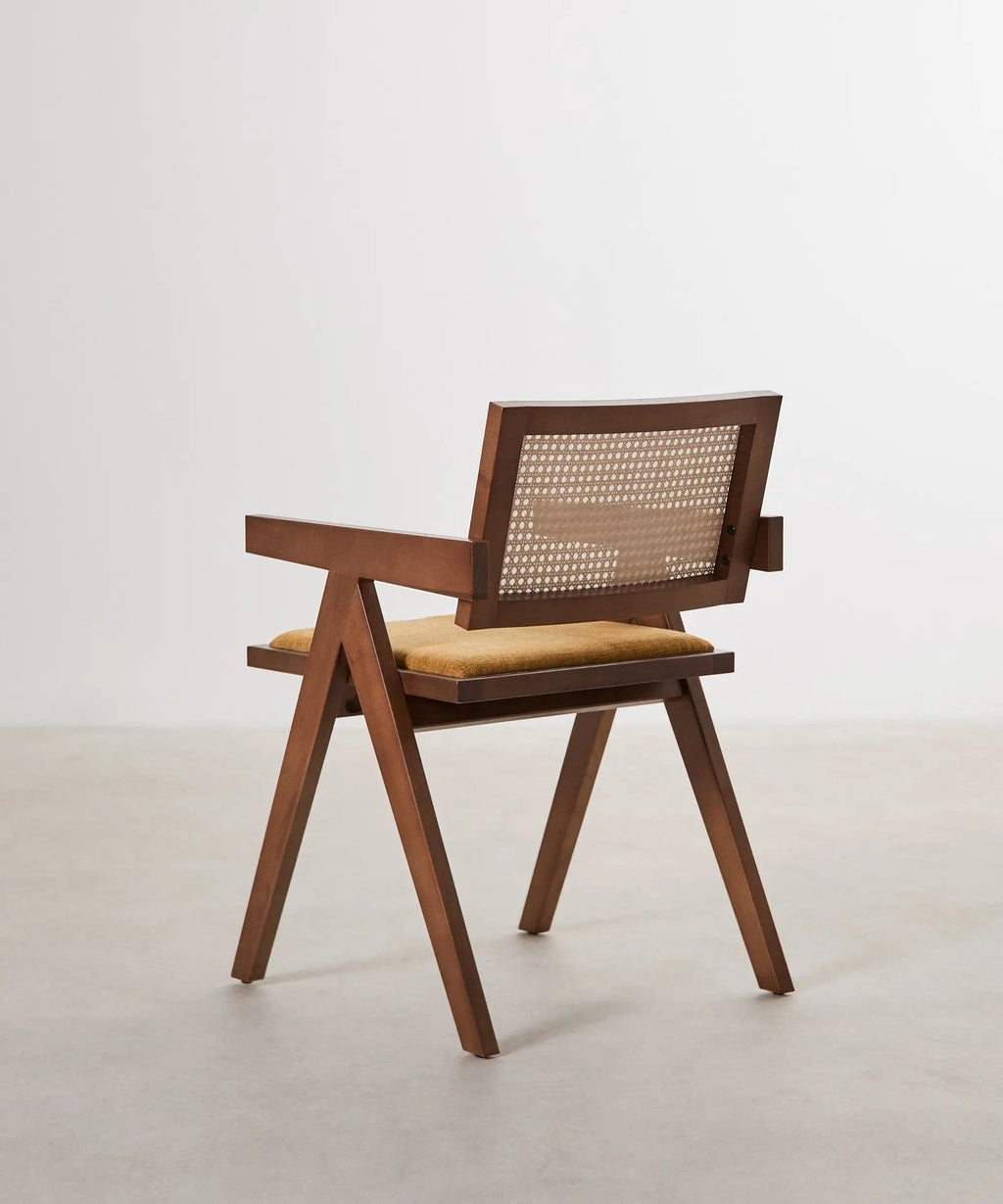 Chaise de salle à manger en bois, rotin et tissu Pauline Arms Color Edition