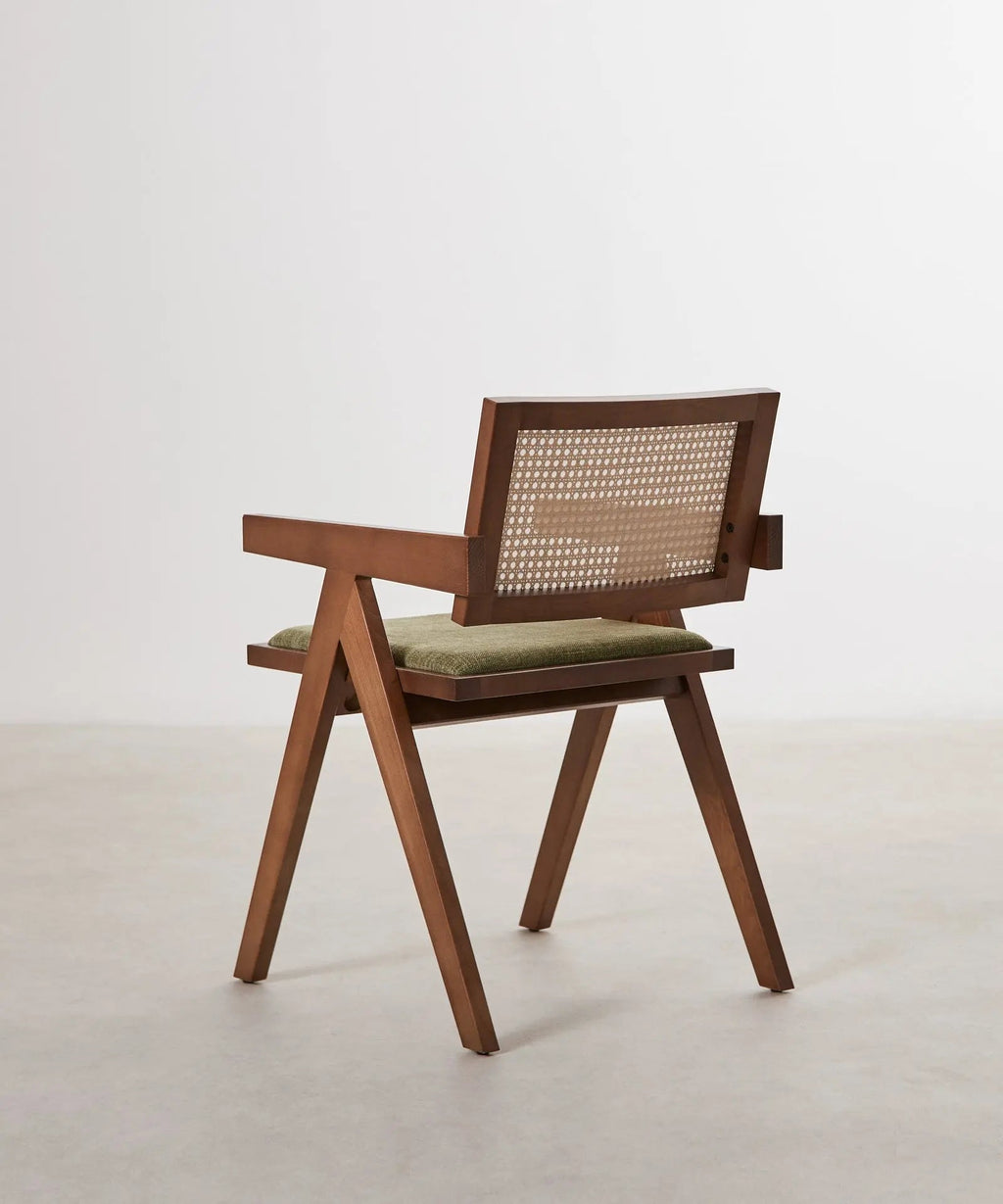 Chaise de salle à manger en bois, rotin et tissu Pauline Arms Color Edition