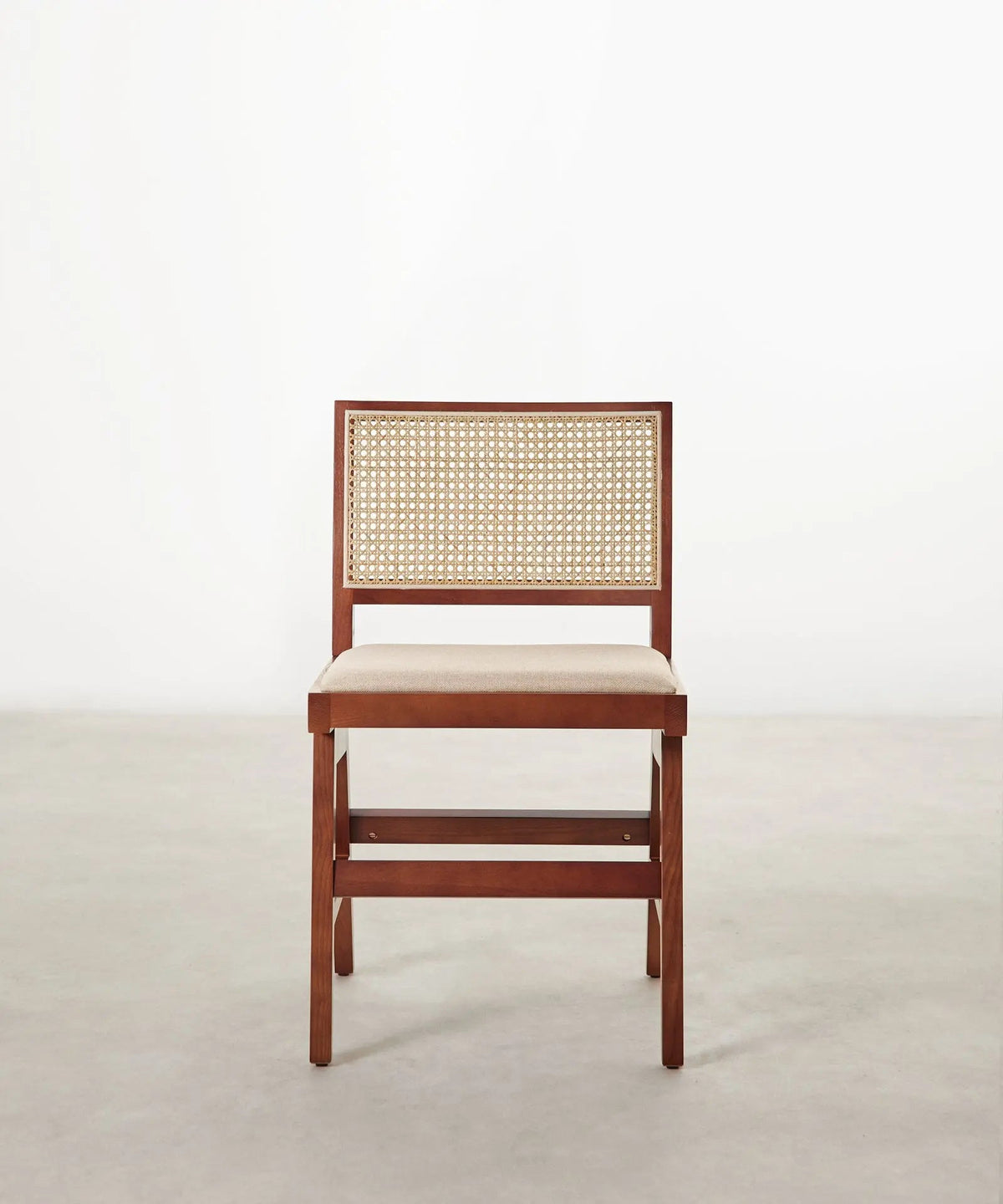 Chaise de salle à manger en bois, rotin et tissu Pauline