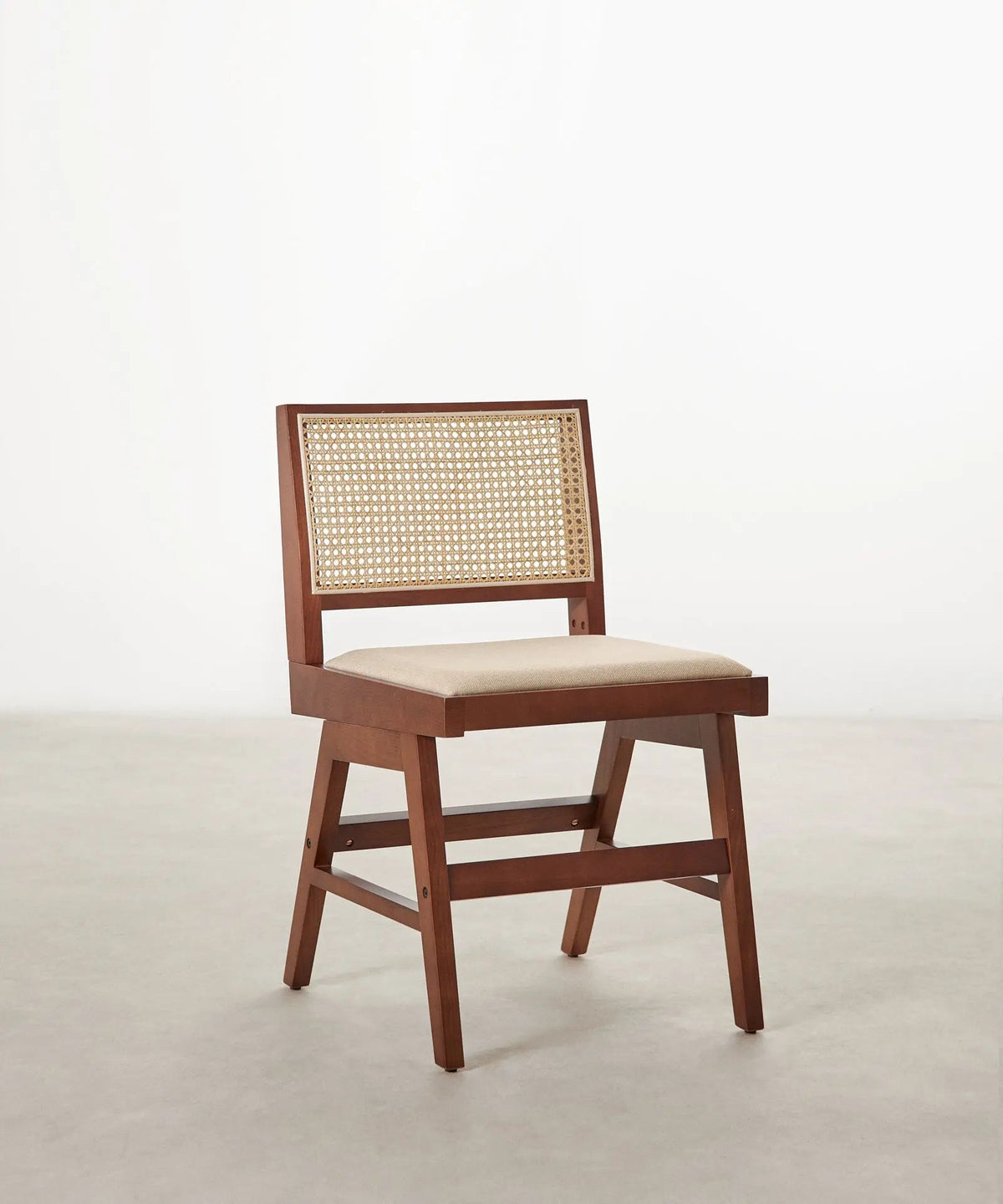Chaise de salle à manger en bois, rotin et tissu Pauline