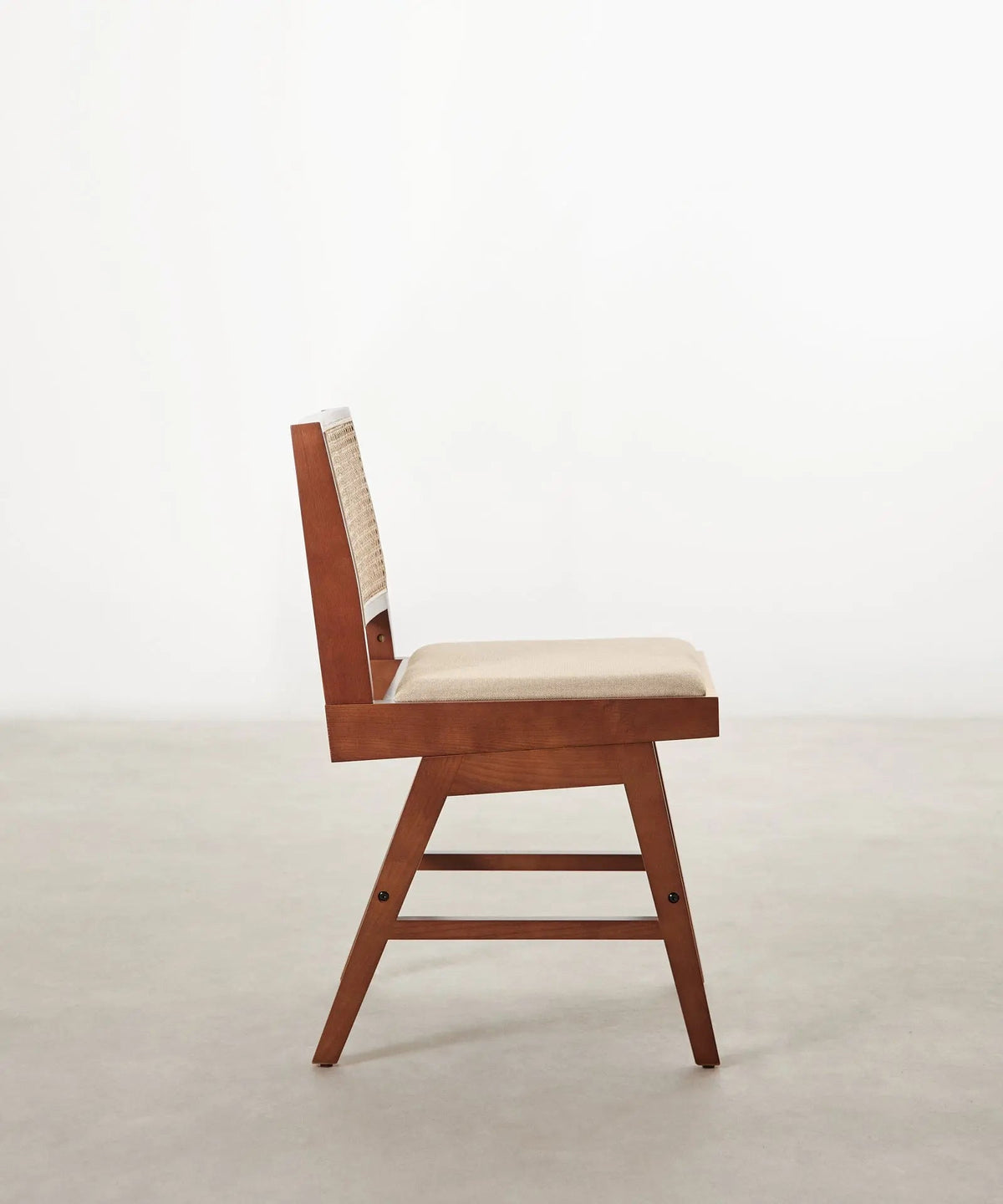 Chaise de salle à manger en bois, rotin et tissu Pauline