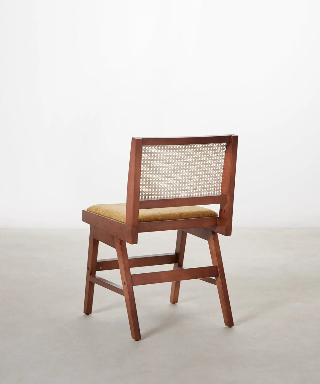Chaise de salle à manger en bois, rotin et tissu Pauline Color Edition