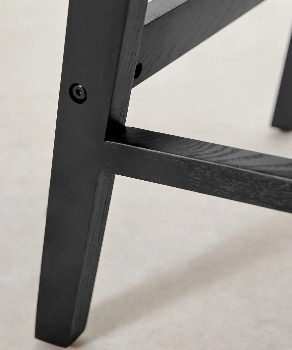 Chaise de salle à manger en bois, rotin et tissu Pauline