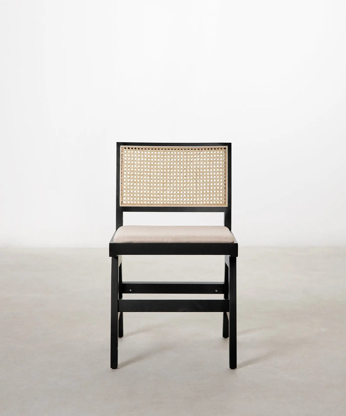 Chaise de salle à manger en bois, rotin et tissu Pauline