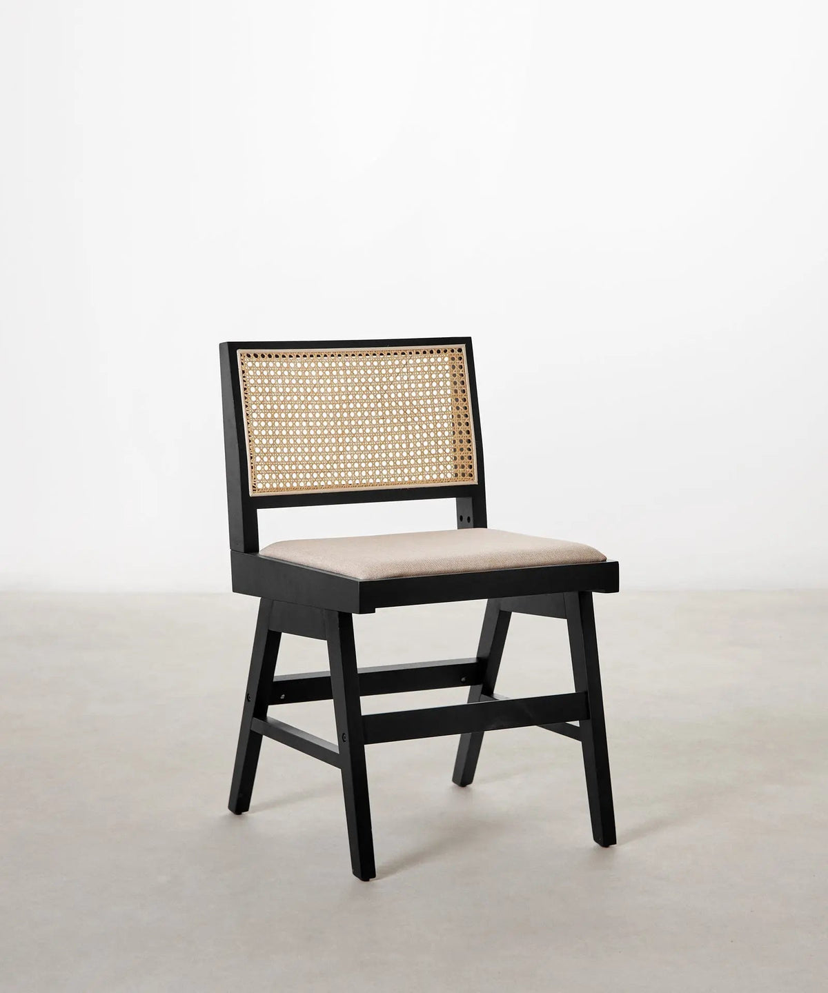 Chaise de salle à manger en bois, rotin et tissu Pauline