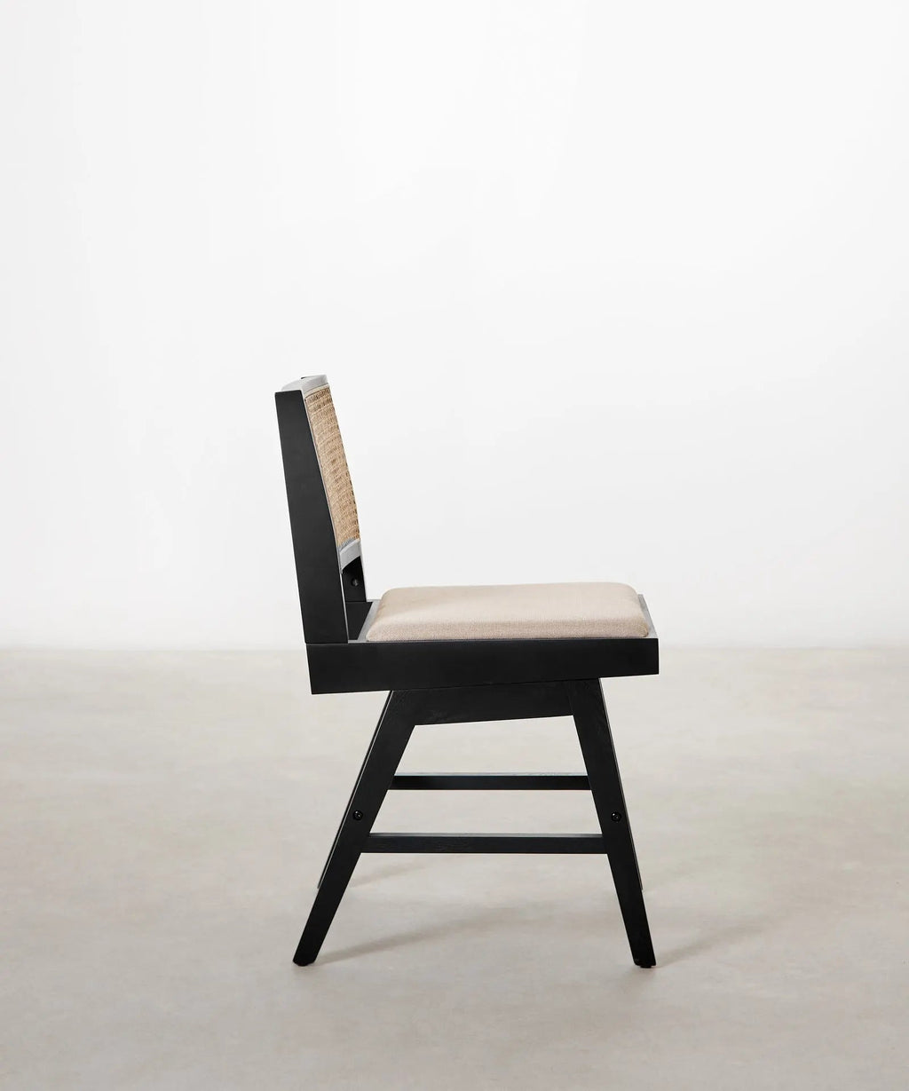 Chaise de salle à manger en bois, rotin et tissu Pauline