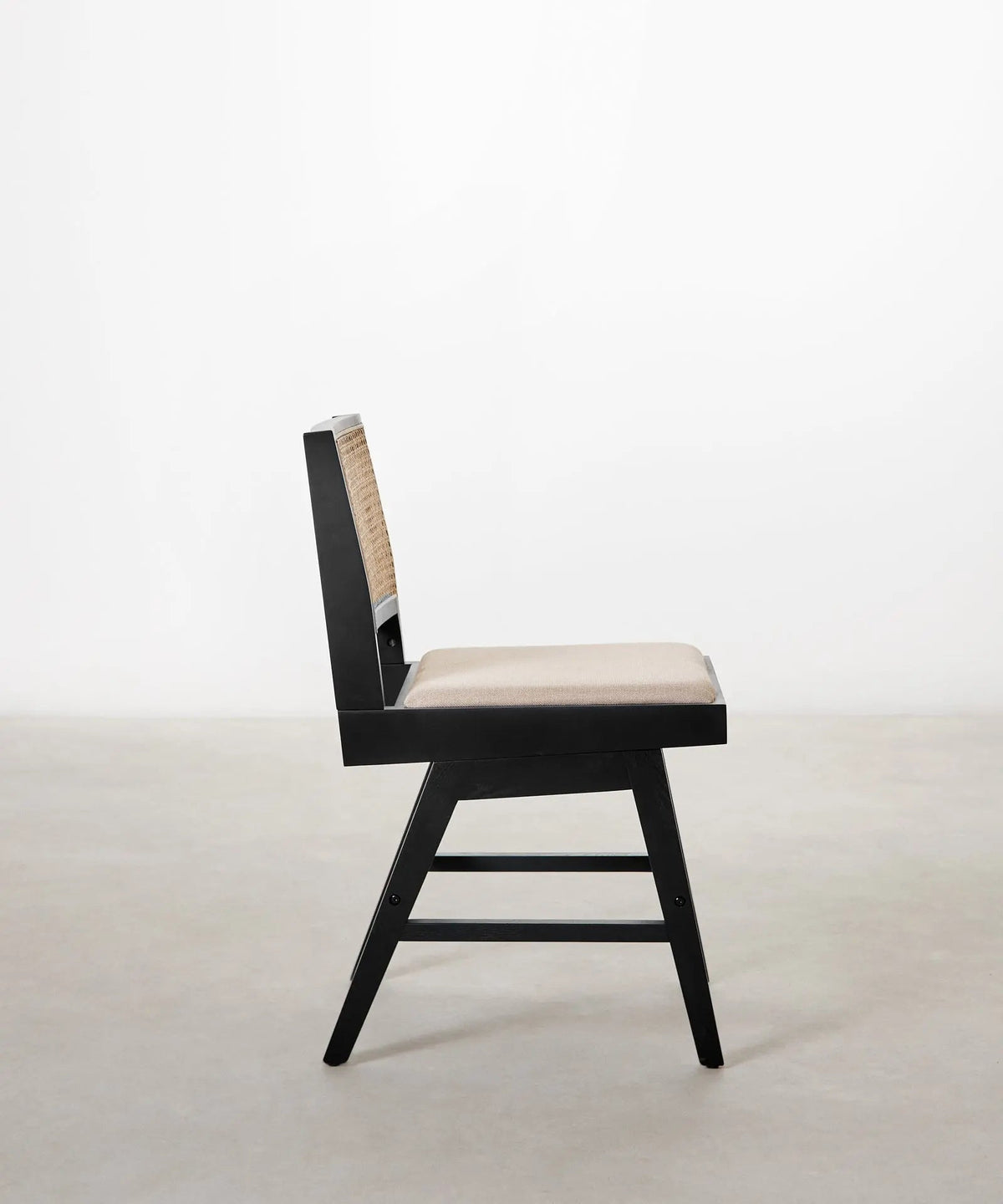 Chaise de salle à manger en bois, rotin et tissu Pauline