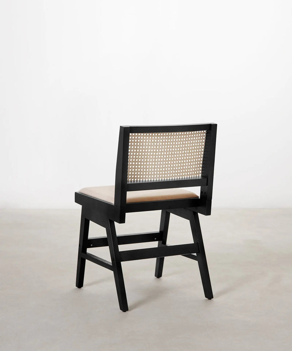 Chaise de salle à manger en bois, rotin et tissu Pauline