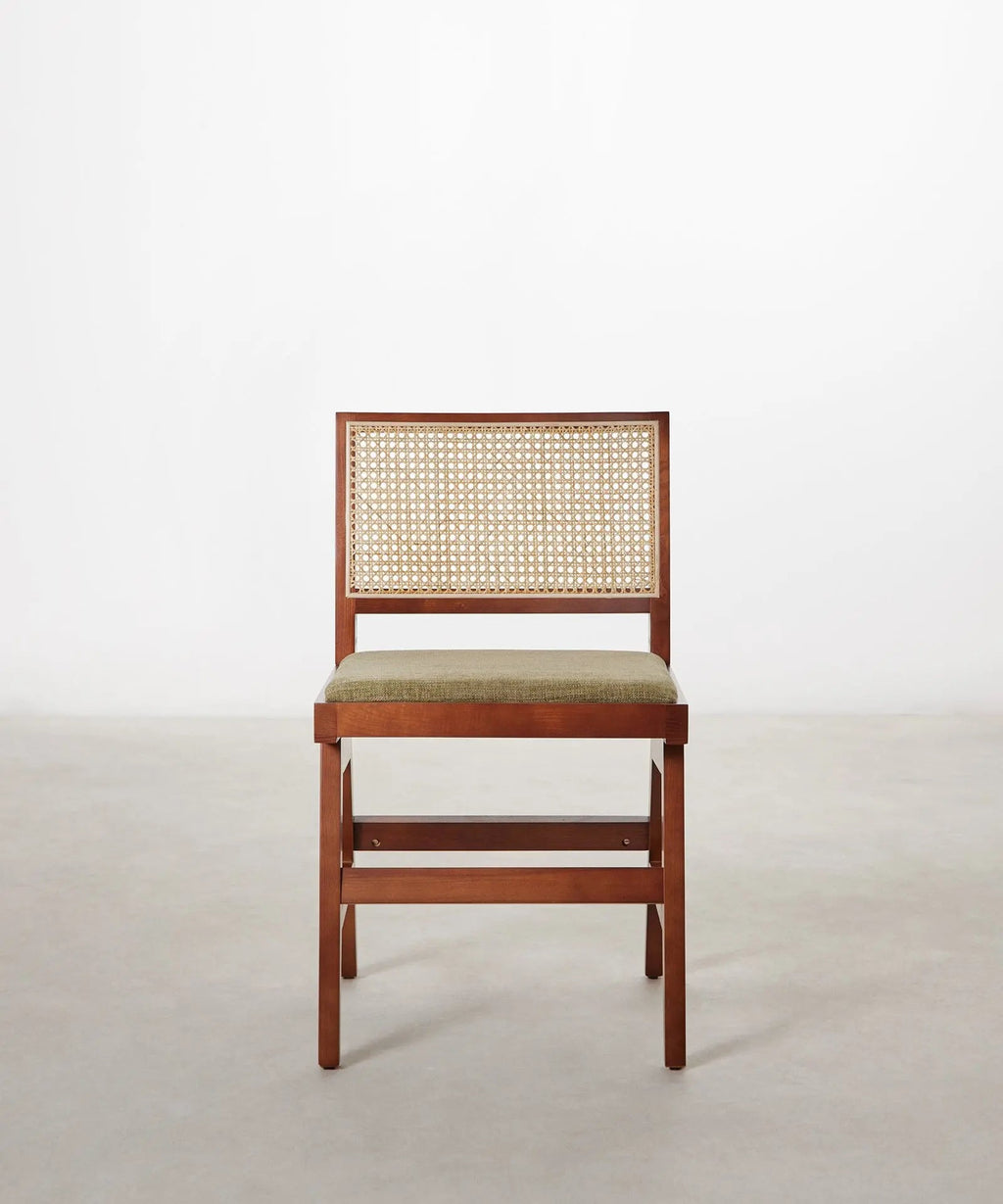 Chaise de salle à manger en bois, rotin et tissu Pauline Color Edition