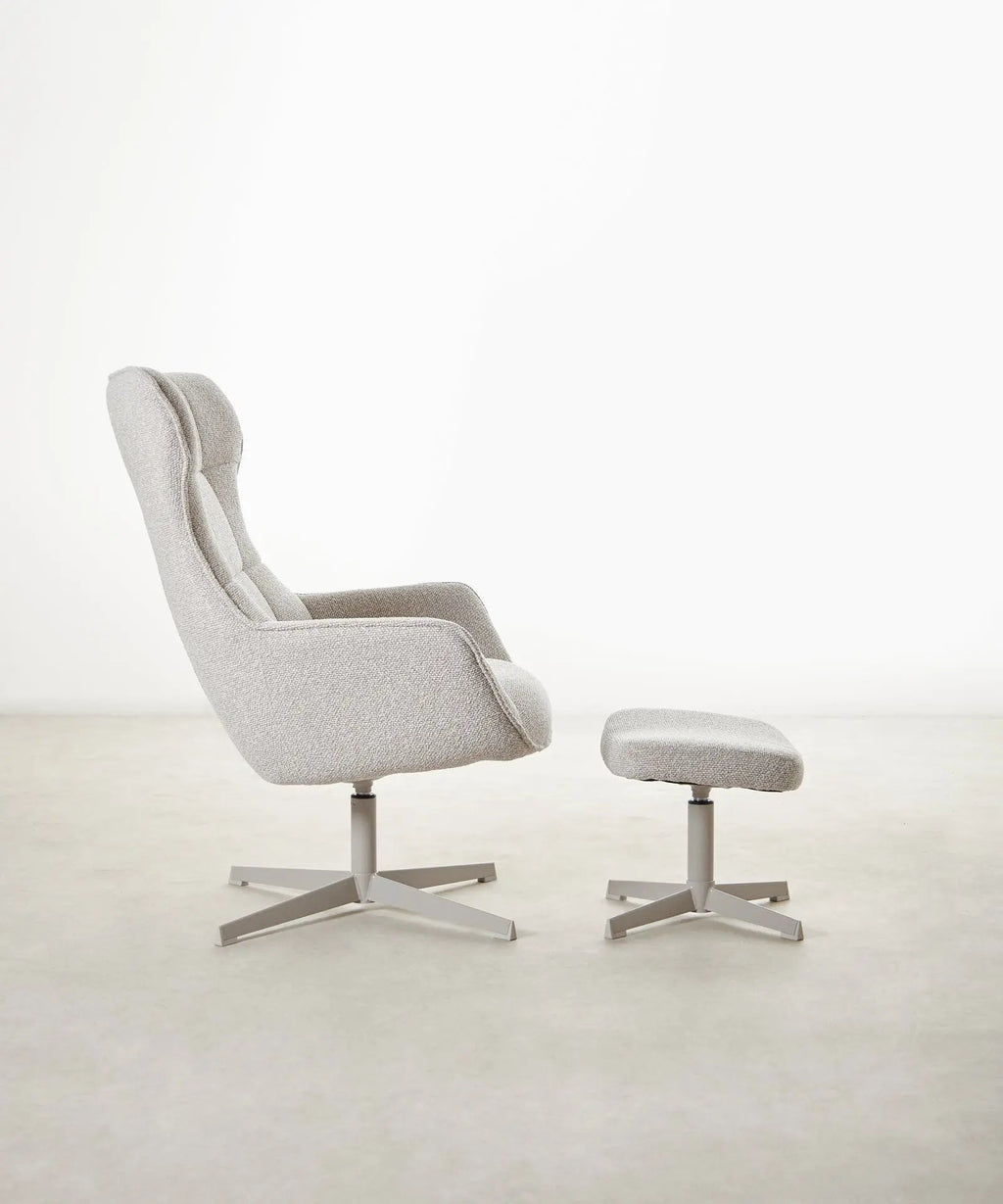 Fauteuil rembourré avec tissu bouclé et pouf Elsa