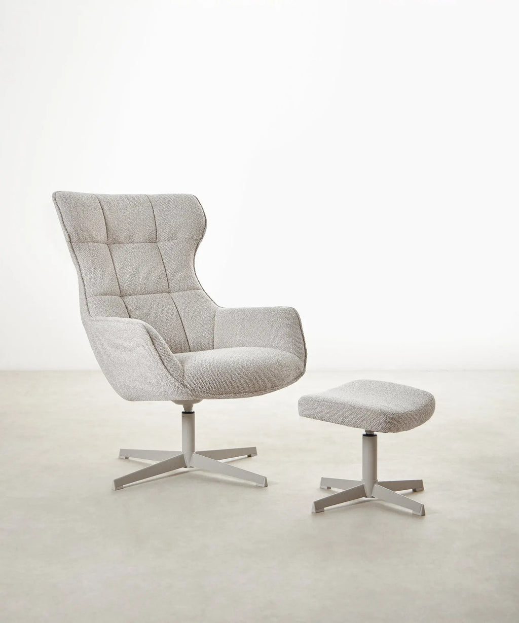 Fauteuil rembourré avec tissu bouclé et pouf Elsa