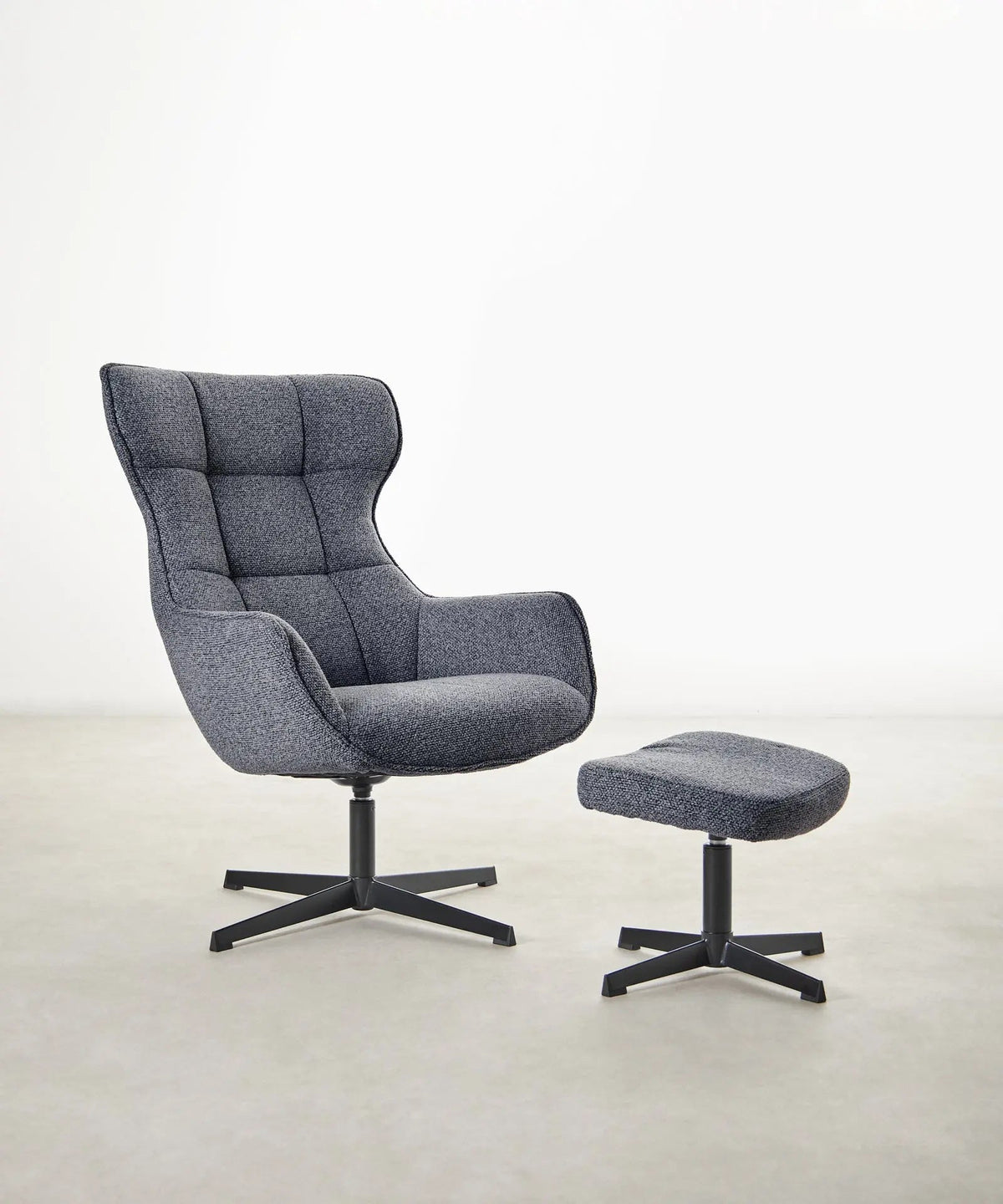 Fauteuil rembourré avec tissu bouclé et pouf Elsa